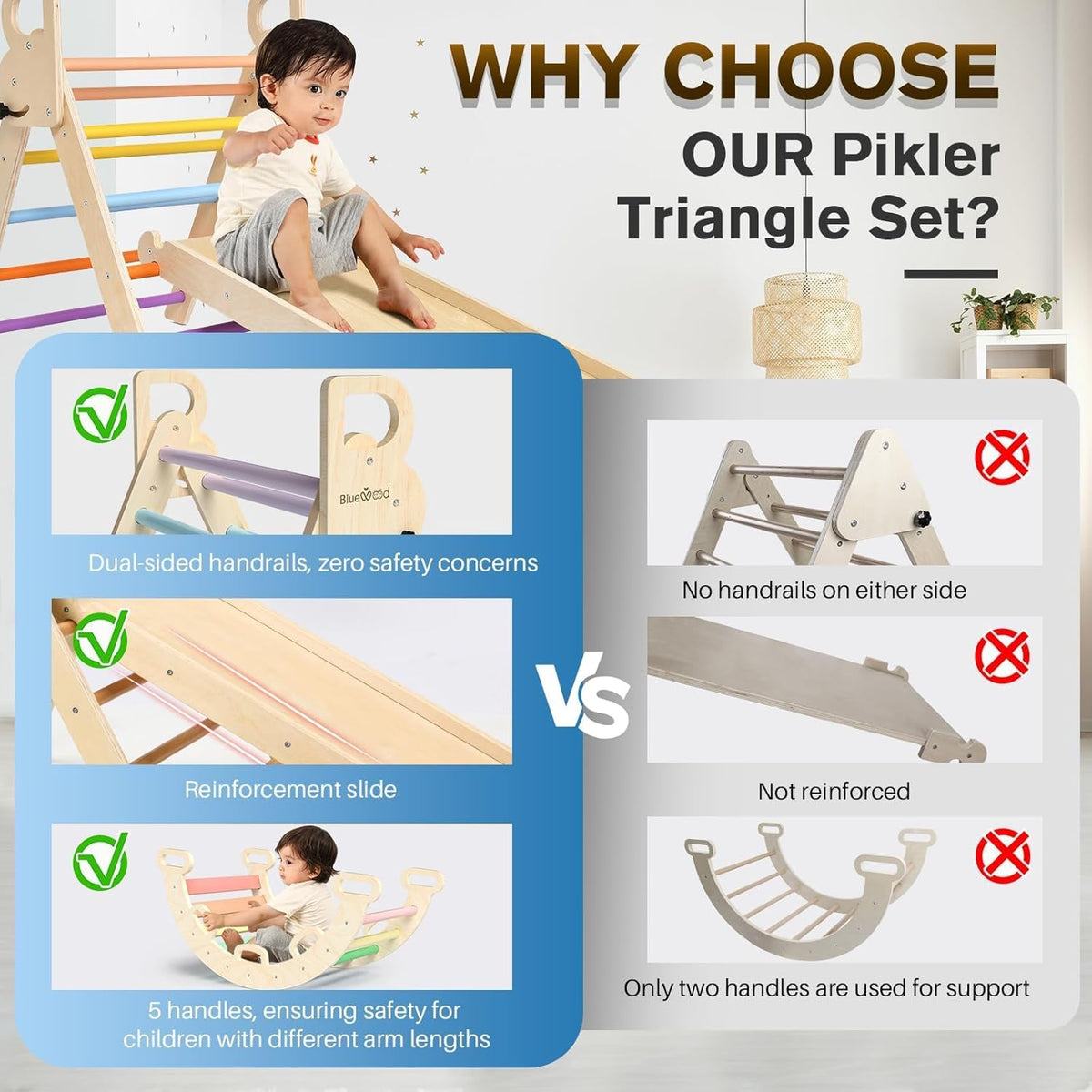 7-In-1 Pikler Triangle Set Wooden Montessori Climbing