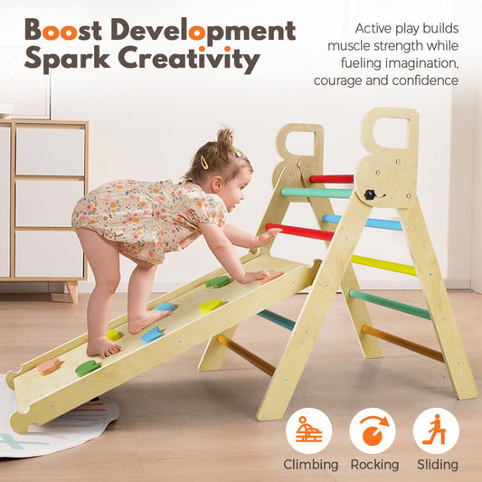 7-In-1 Pikler Triangle Set Wooden Montessori Climbing