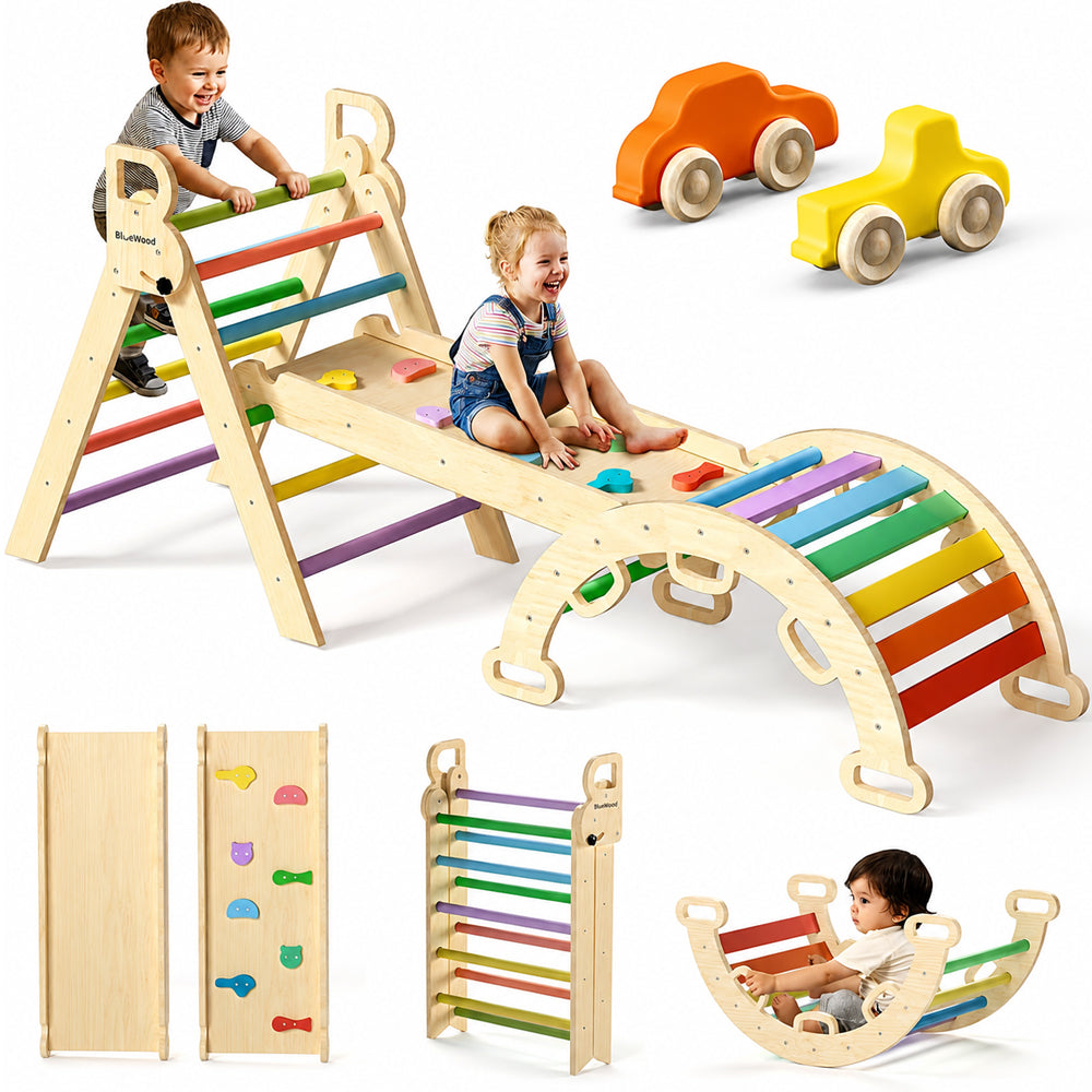 7-In-1 Pikler Triangle Set Wooden Montessori Climbing
