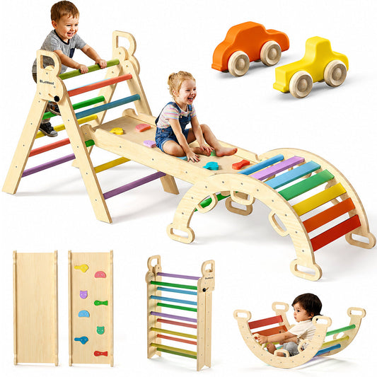 7-In-1 Pikler Triangle Set Wooden Montessori Climbing