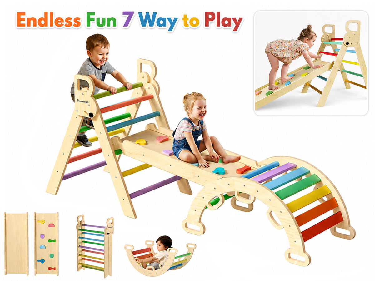 7-In-1 Pikler Triangle Set Wooden Montessori Climbing
