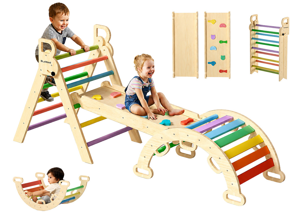 7-In-1 Pikler Triangle Set Wooden Montessori Climbing