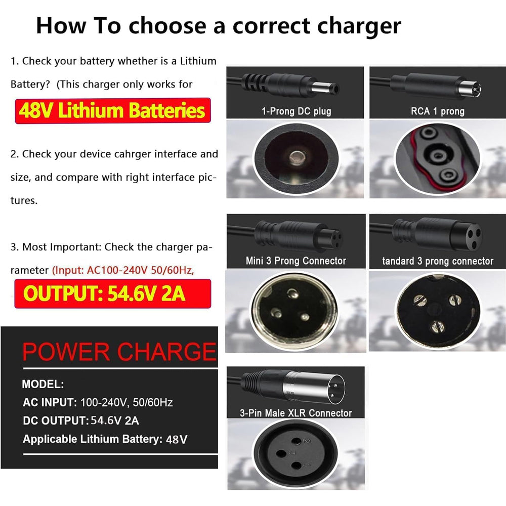 54.6V 2A Ebike Charger for 48V Lithium Battery