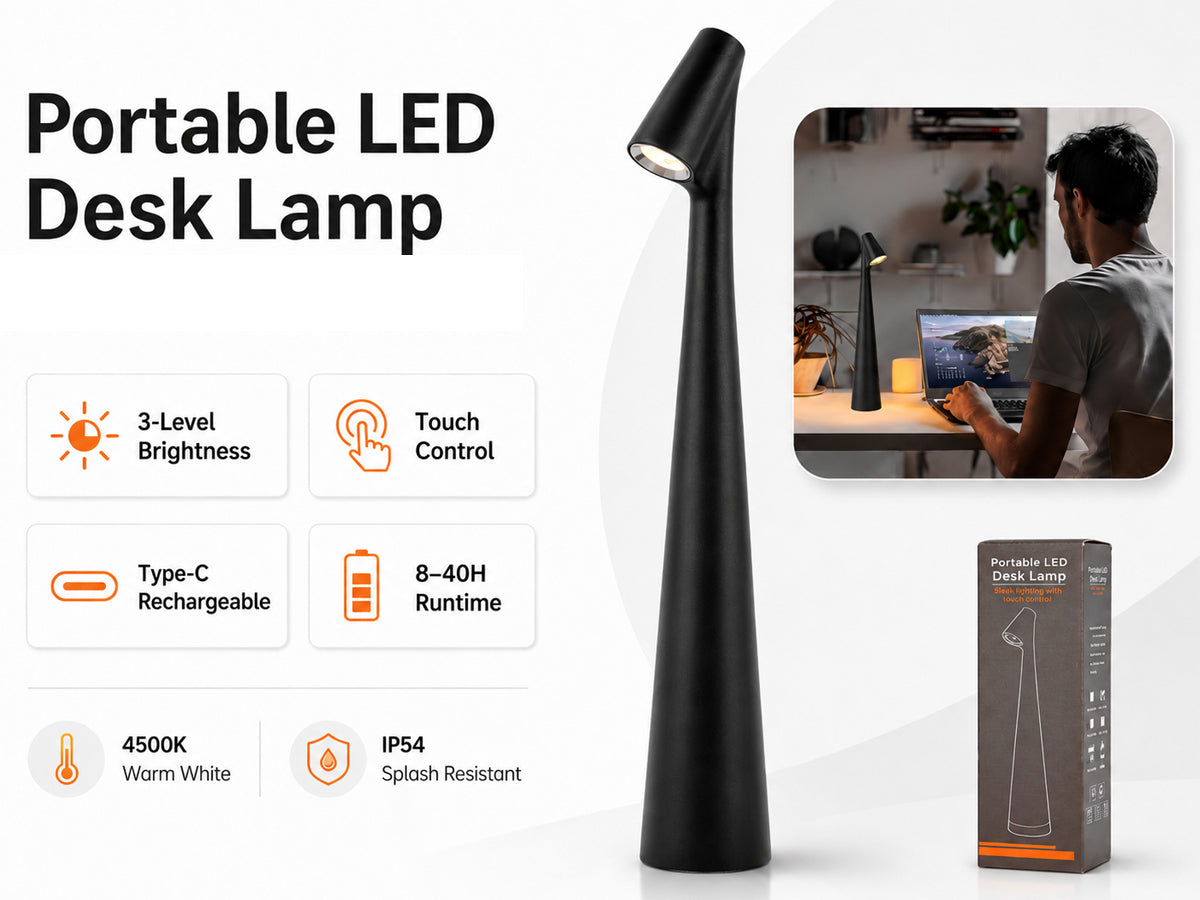 LED Desk Lamp – Portable Cordless Rechargeable Lamp with 2000mAh Battery