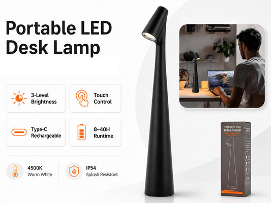 LED Desk Lamp – Portable Cordless Rechargeable Lamp with 2000mAh Battery