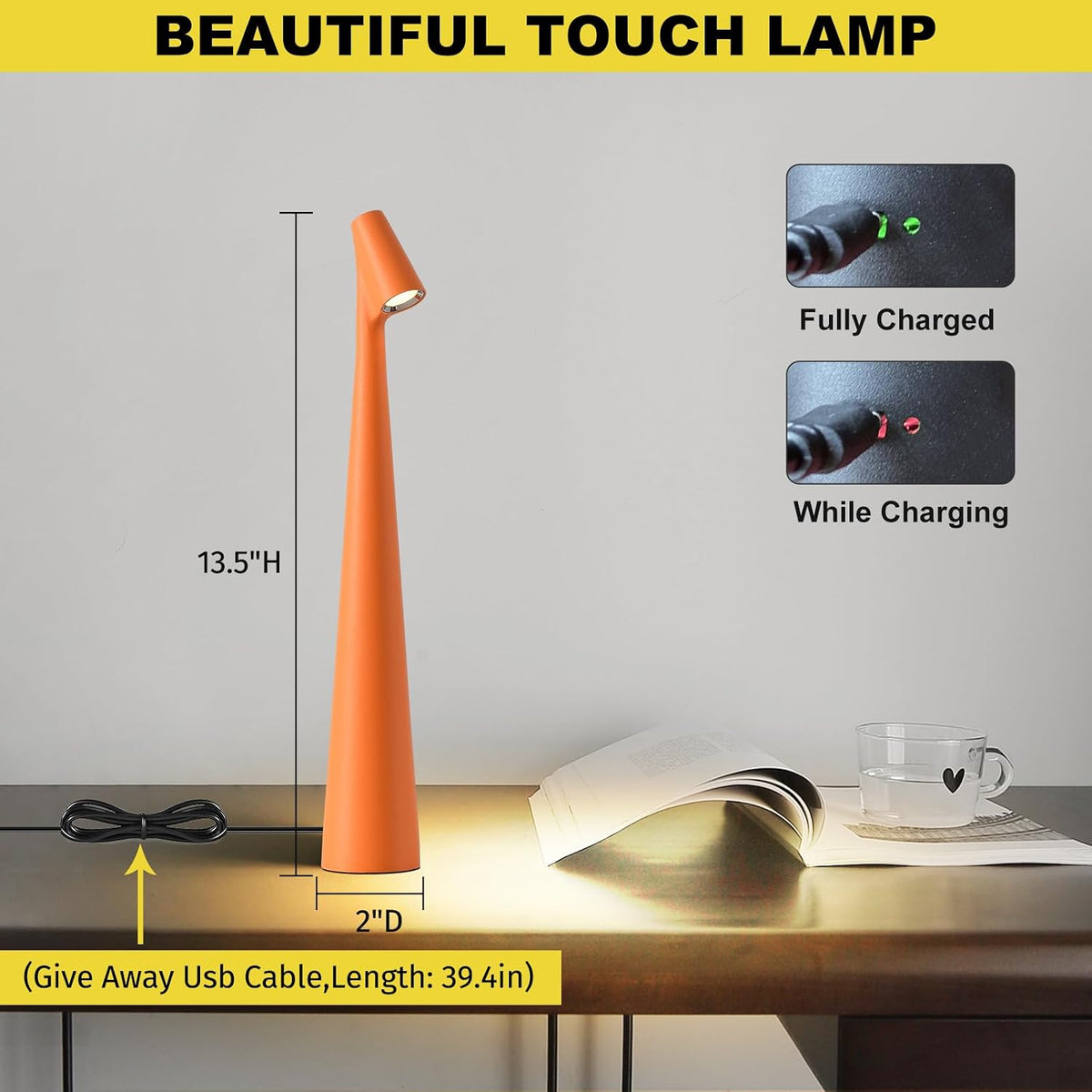 LED Desk Lamp – Portable Cordless Rechargeable Lamp with 2000mAh Battery