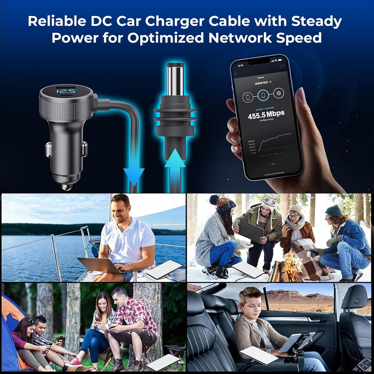 Starlink Mini Car Adapter with 10FT Cable, Dual PD 45W+USB 30W, 12V-24V
