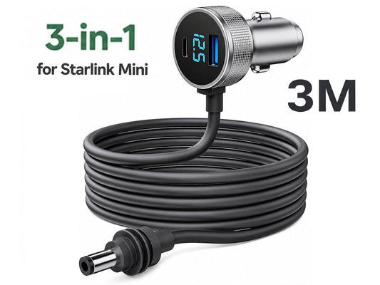 Starlink Mini Car Adapter with 10FT Cable, Dual PD 45W+USB 30W, 12V-24V
