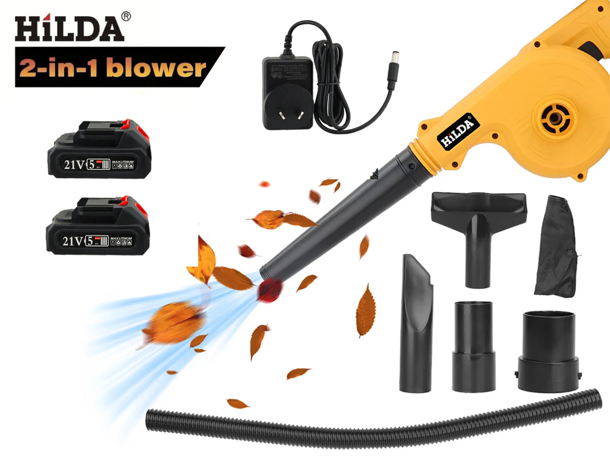 Cordless Leaf Blower Vacuum 21V with 2 Batteries, Charger & Accessories