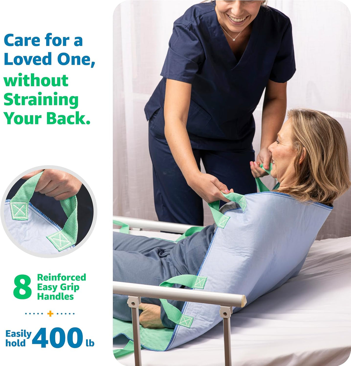 Positioning Bed Pad with 8 Reinforced Handles