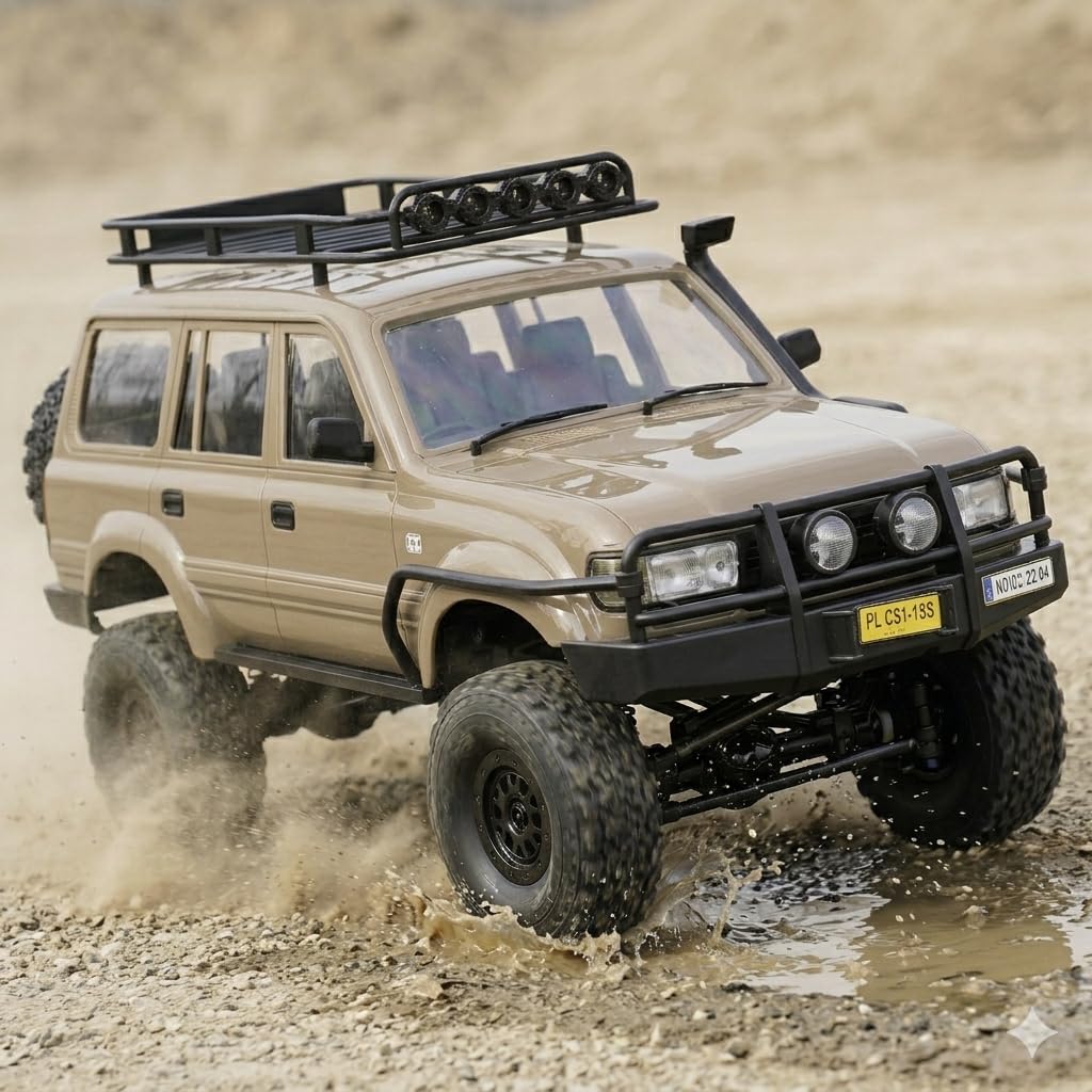 RC Rock Crawler Truck – 1:16 Scale 4WD Off-Road RC SUV with LED Lights, Snorkel, Roof Rack and 2 Rechargeable Batteries