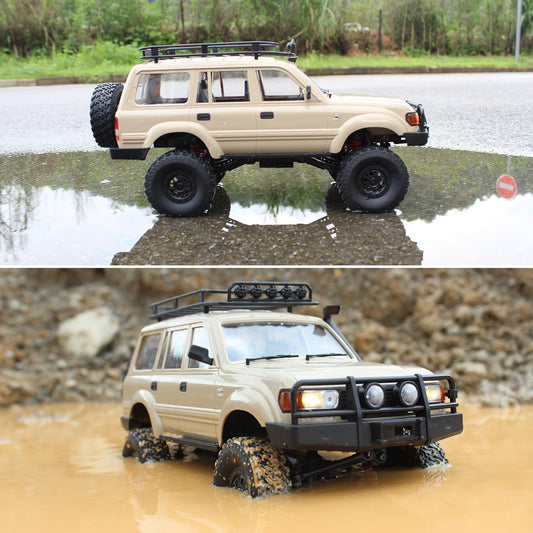 RC Rock Crawler Truck – 1:16 Scale 4WD Off-Road RC SUV with LED Lights, Snorkel, Roof Rack and 2 Rechargeable Batteries