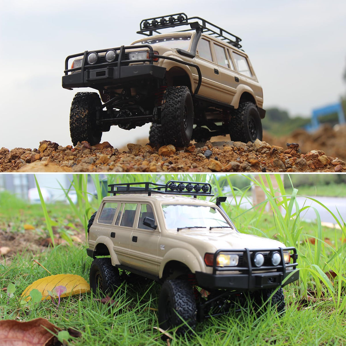 RC Rock Crawler Truck – 1:16 Scale 4WD Off-Road RC SUV with LED Lights, Snorkel, Roof Rack and 2 Rechargeable Batteries