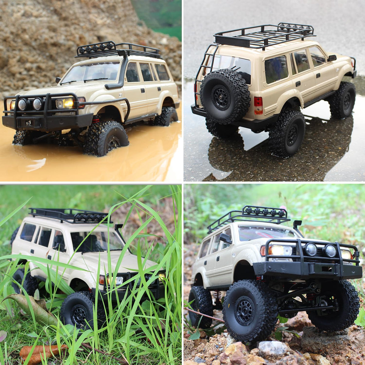 RC Rock Crawler Truck – 1:16 Scale 4WD Off-Road RC SUV with LED Lights, Snorkel, Roof Rack and 2 Rechargeable Batteries