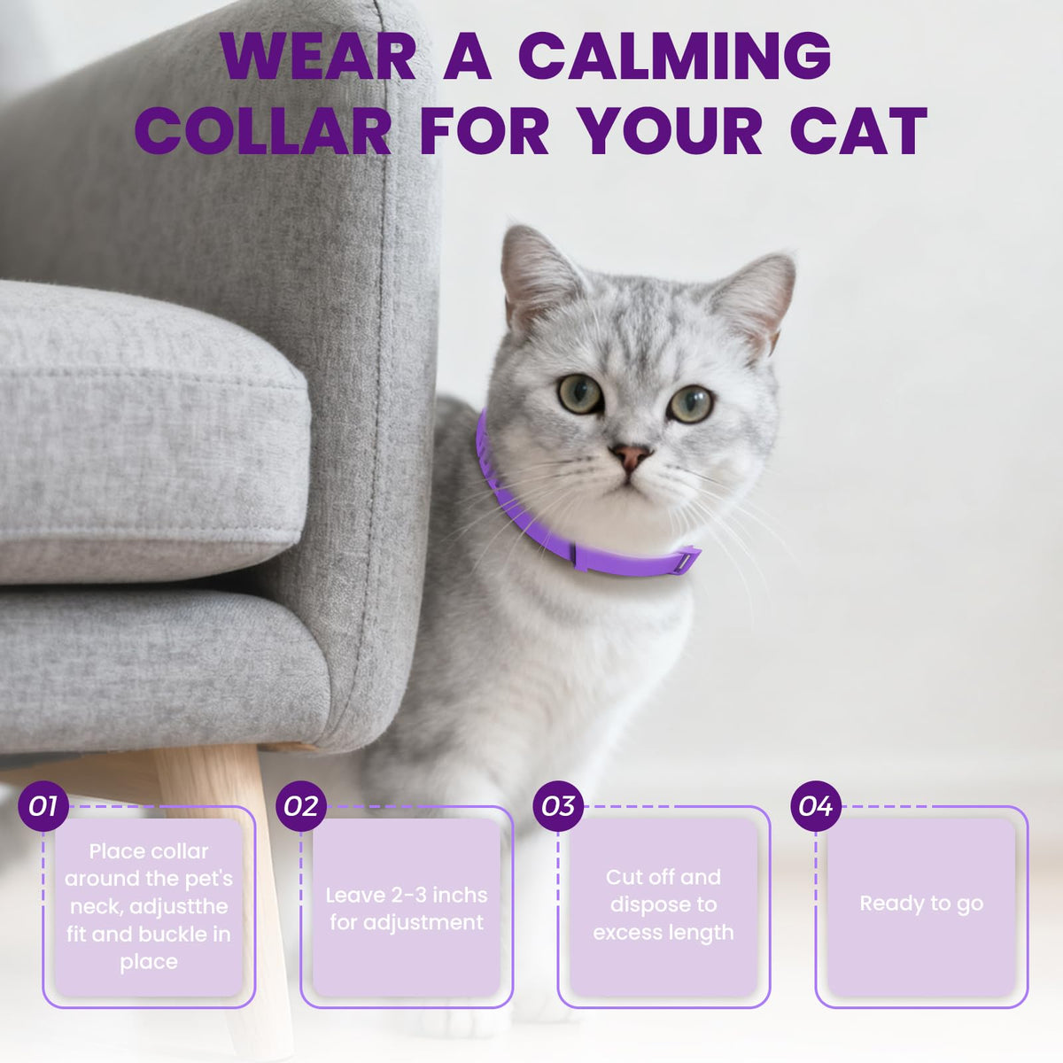 Cat Calming Collar – 4-Pack Adjustable Waterproof Pheromone Cat Calming Collar