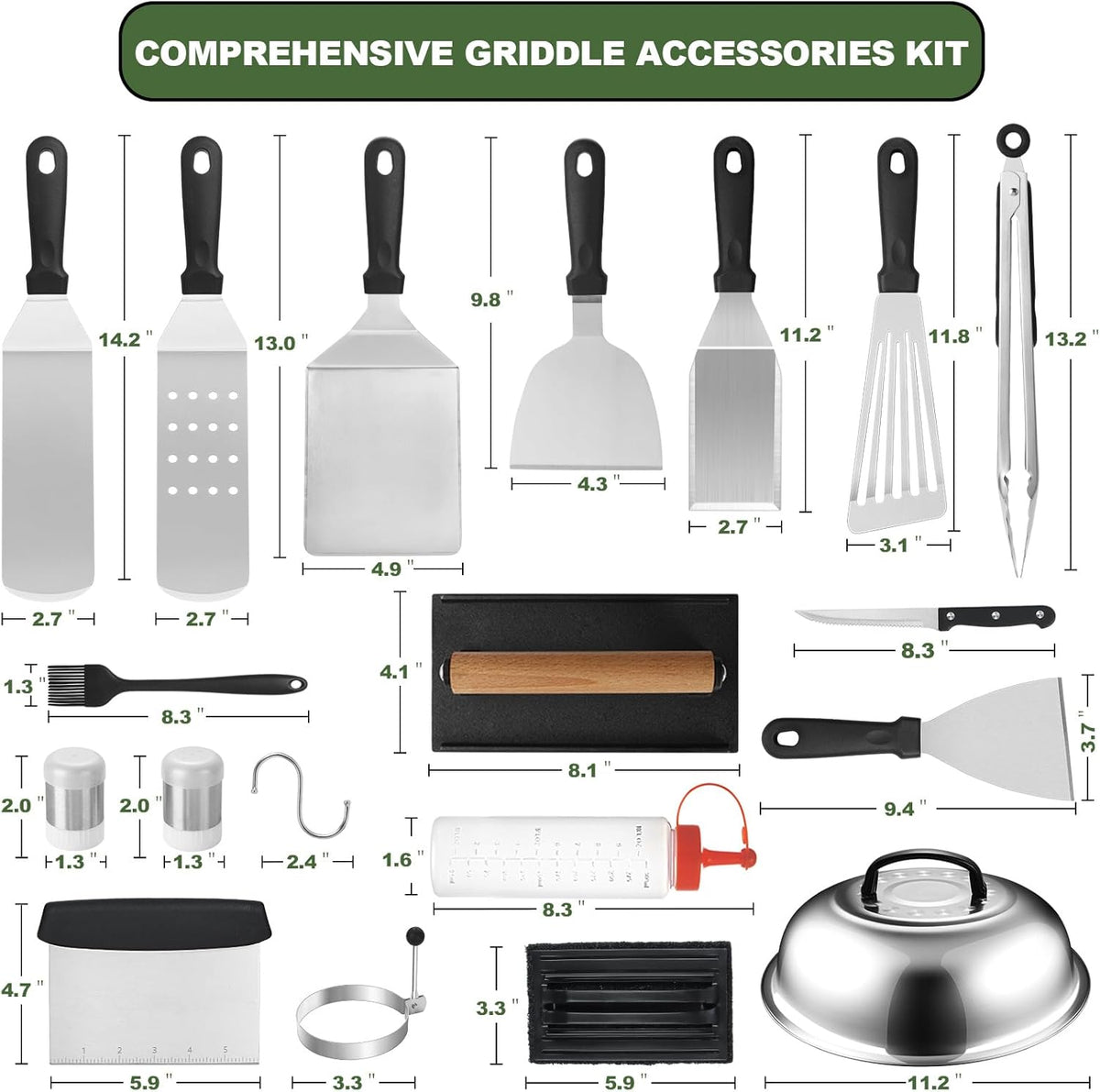 BBQ Tool Set- Complete Stainless Steel Griddle Accessories Kit