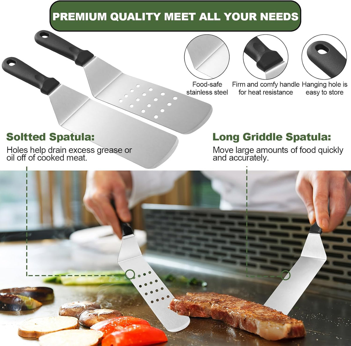 BBQ Tool Set- Complete Stainless Steel Griddle Accessories Kit