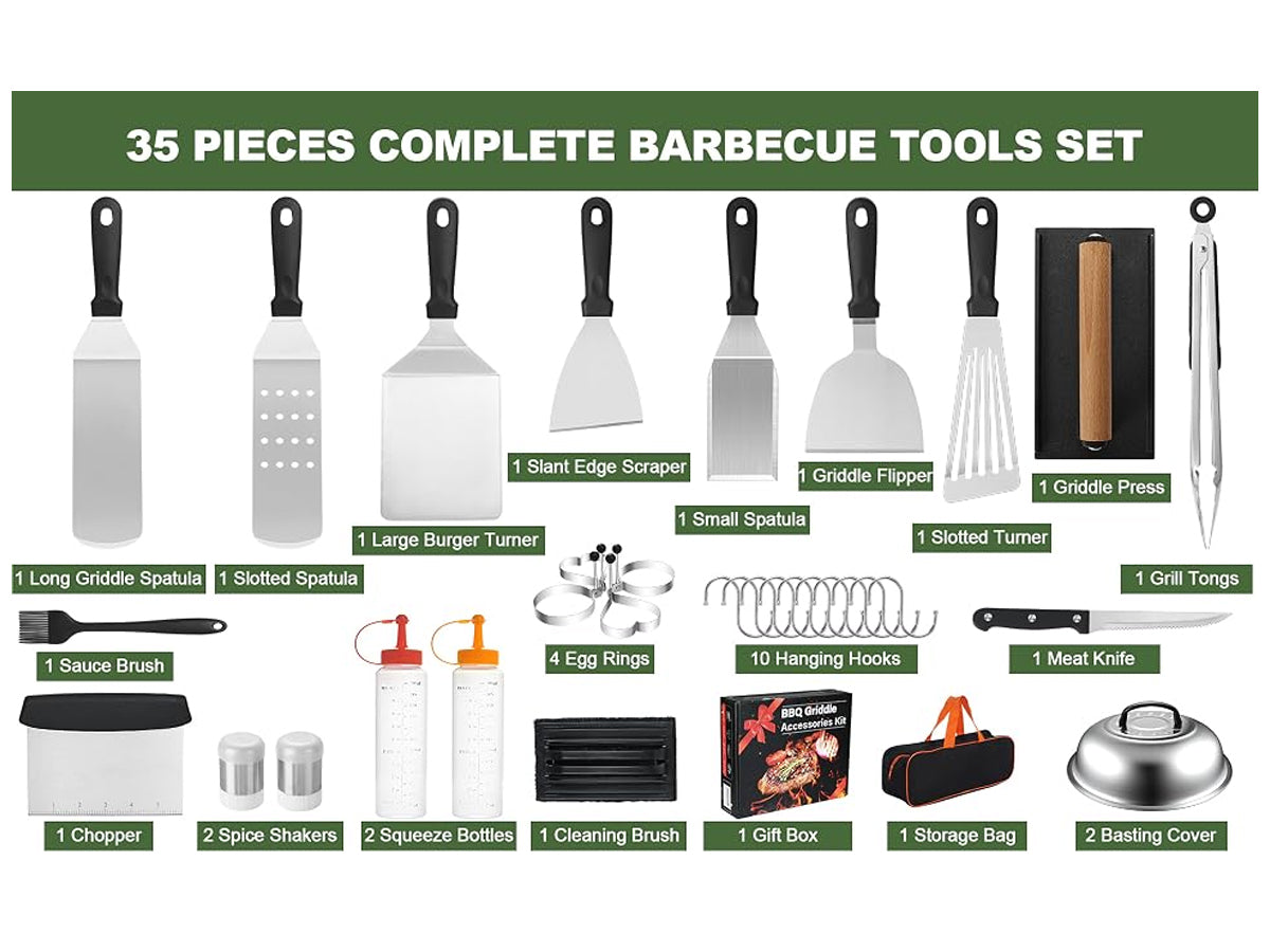 BBQ Tool Set- Complete Stainless Steel Griddle Accessories Kit