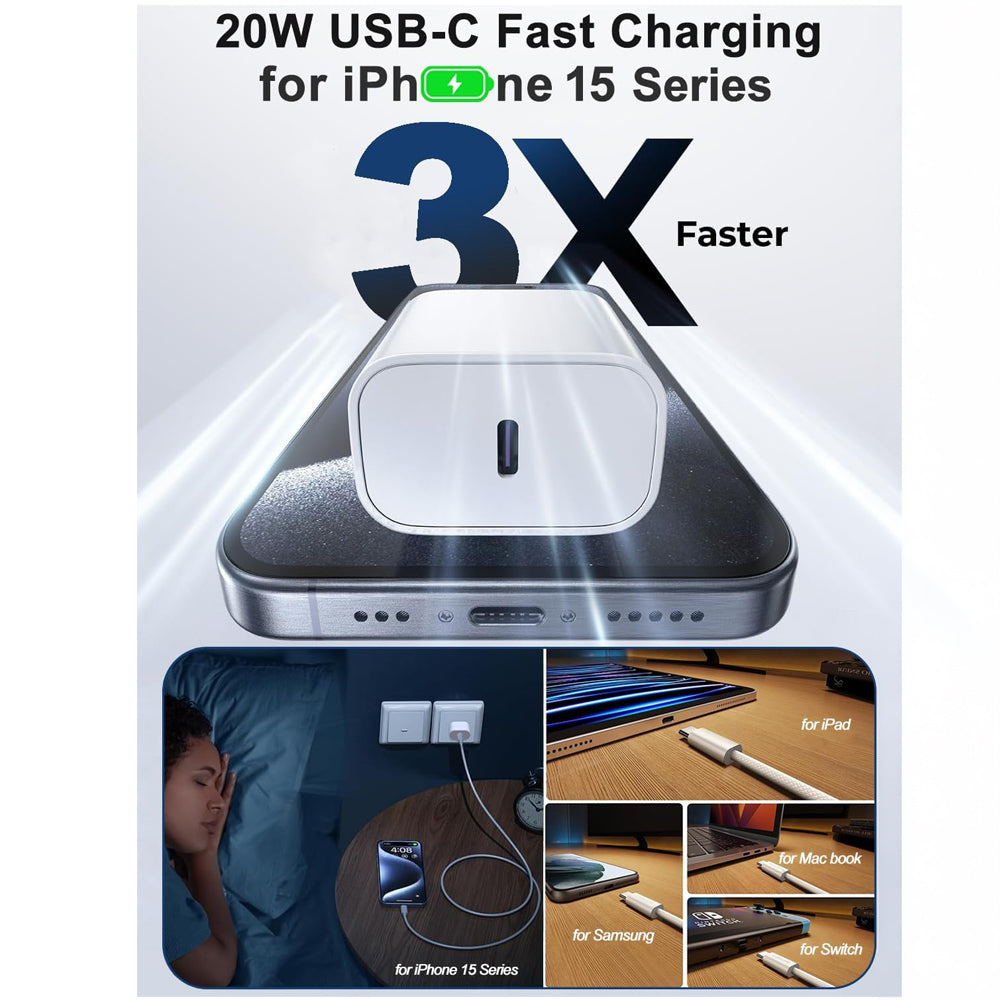 20W iPhone Fast Charger with USB-C to USB-C