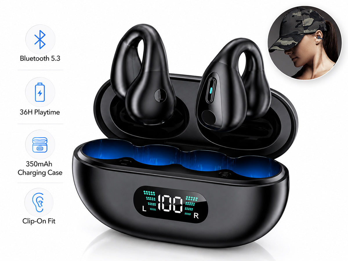 Open Ear Clip Headphones, Wireless Earbuds Bluetooth Earphones