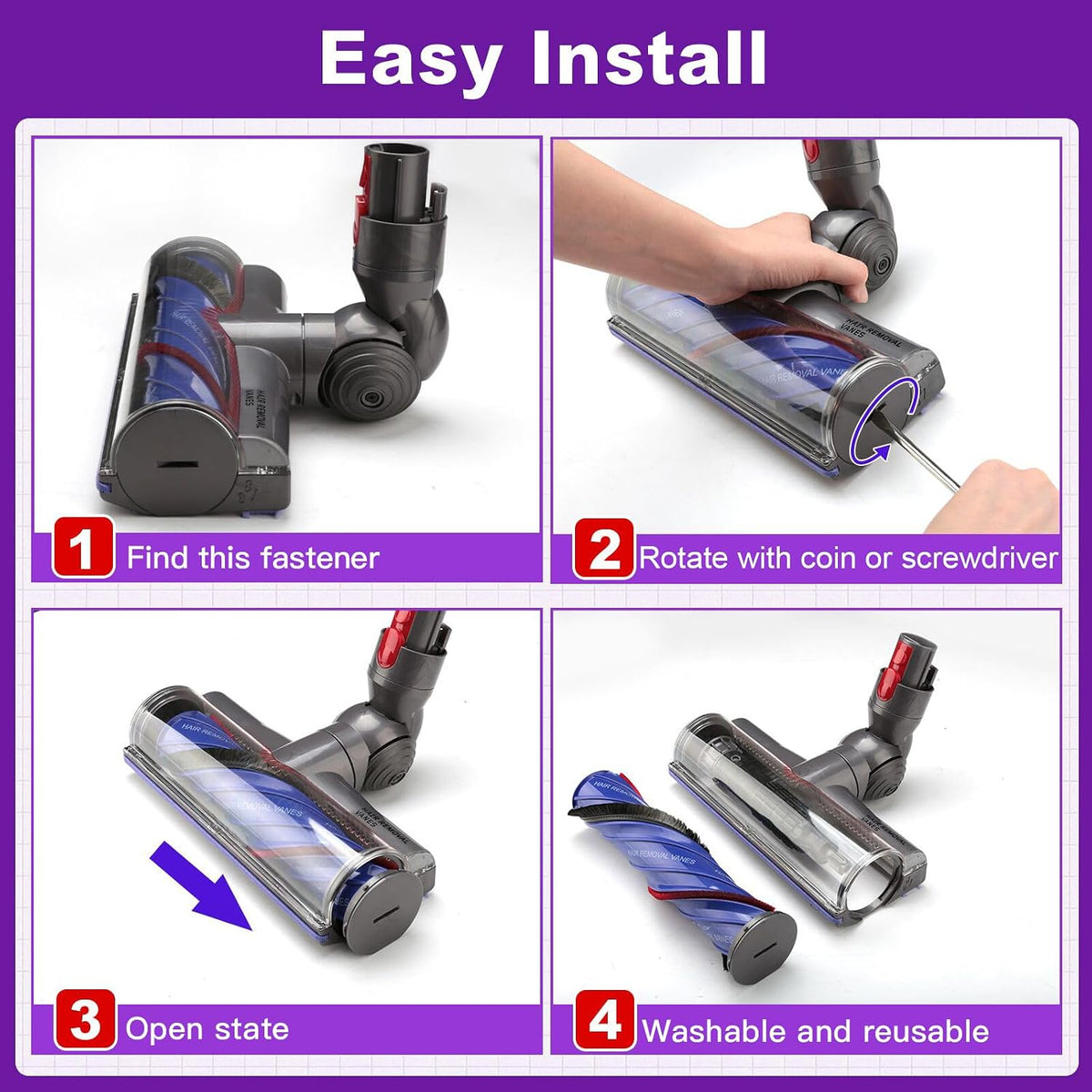 Direct Drive Brush Head Motorhead Cleaner Head for Dyson V7 V8 V10 V11 V15 SV12