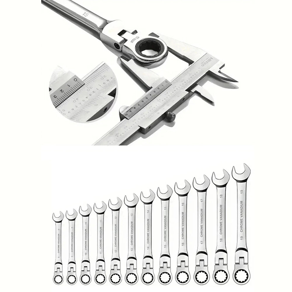 Ratchet Wrench Set – 12-Piece 8–19mm Flex Head Ratchet Wrench Set