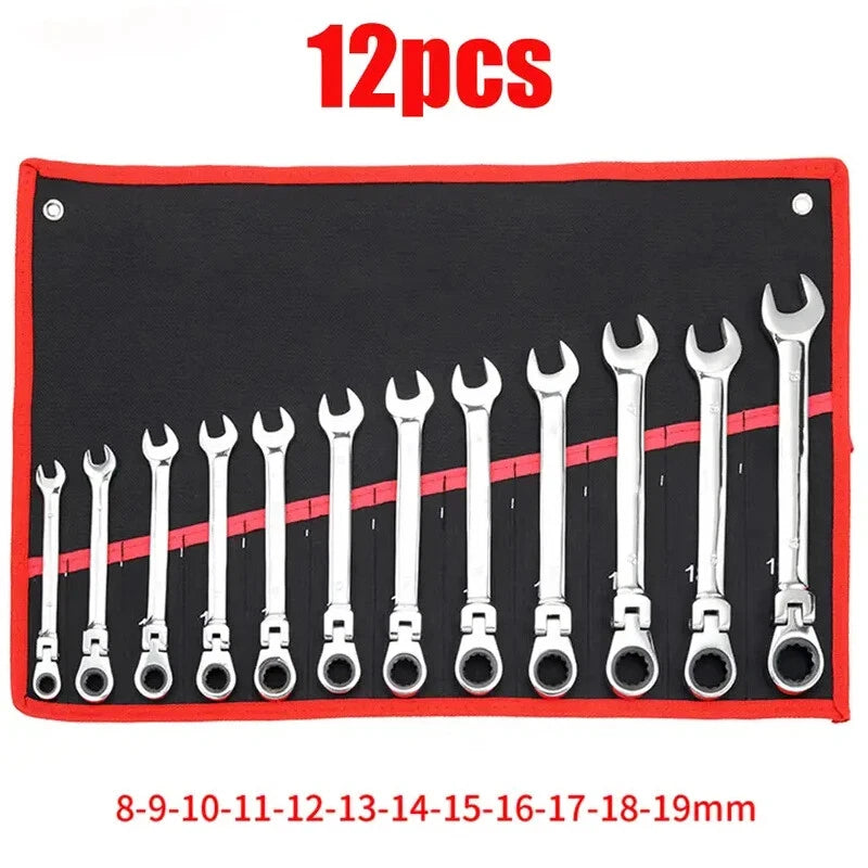Ratchet Wrench Set – 12-Piece 8–19mm Flex Head Ratchet Wrench Set