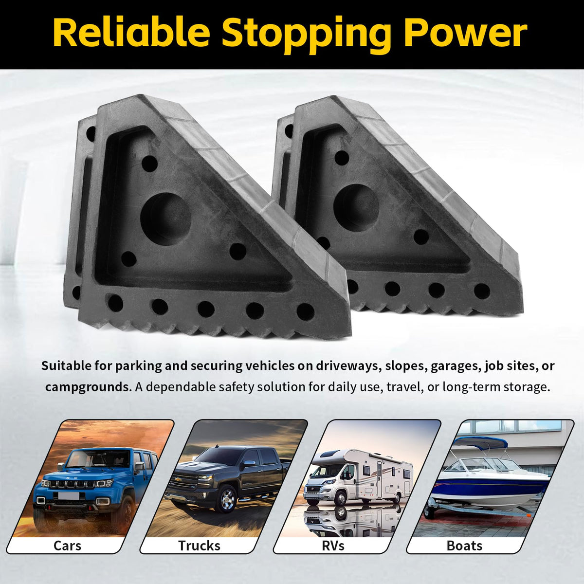 LARGE Safety Wheel Chocks – 2-Pack Heavy-Duty Non-Slip Vehicle Tire Stops