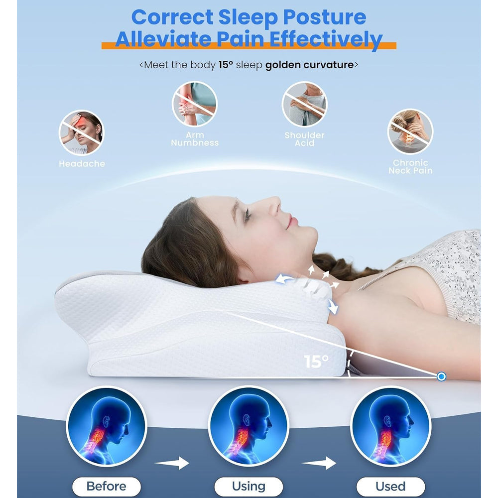 Cervical Neck Pillow – Adjustable Cooling Memory Foam Neck Pillow