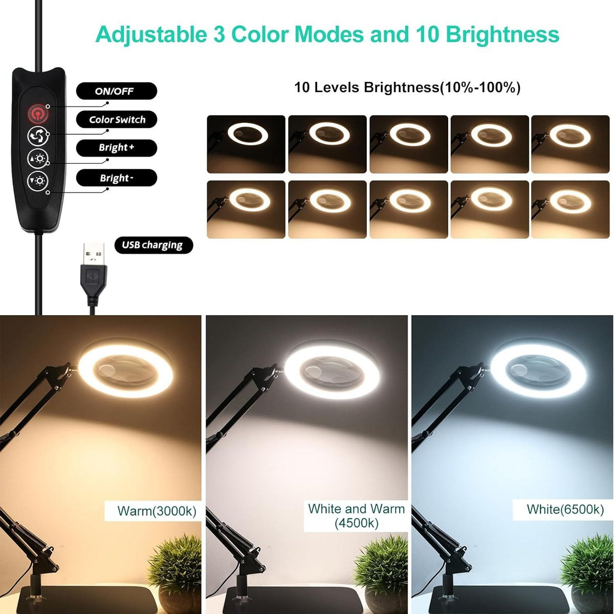10 x Magnifying Desk Lamp LED Magnifier