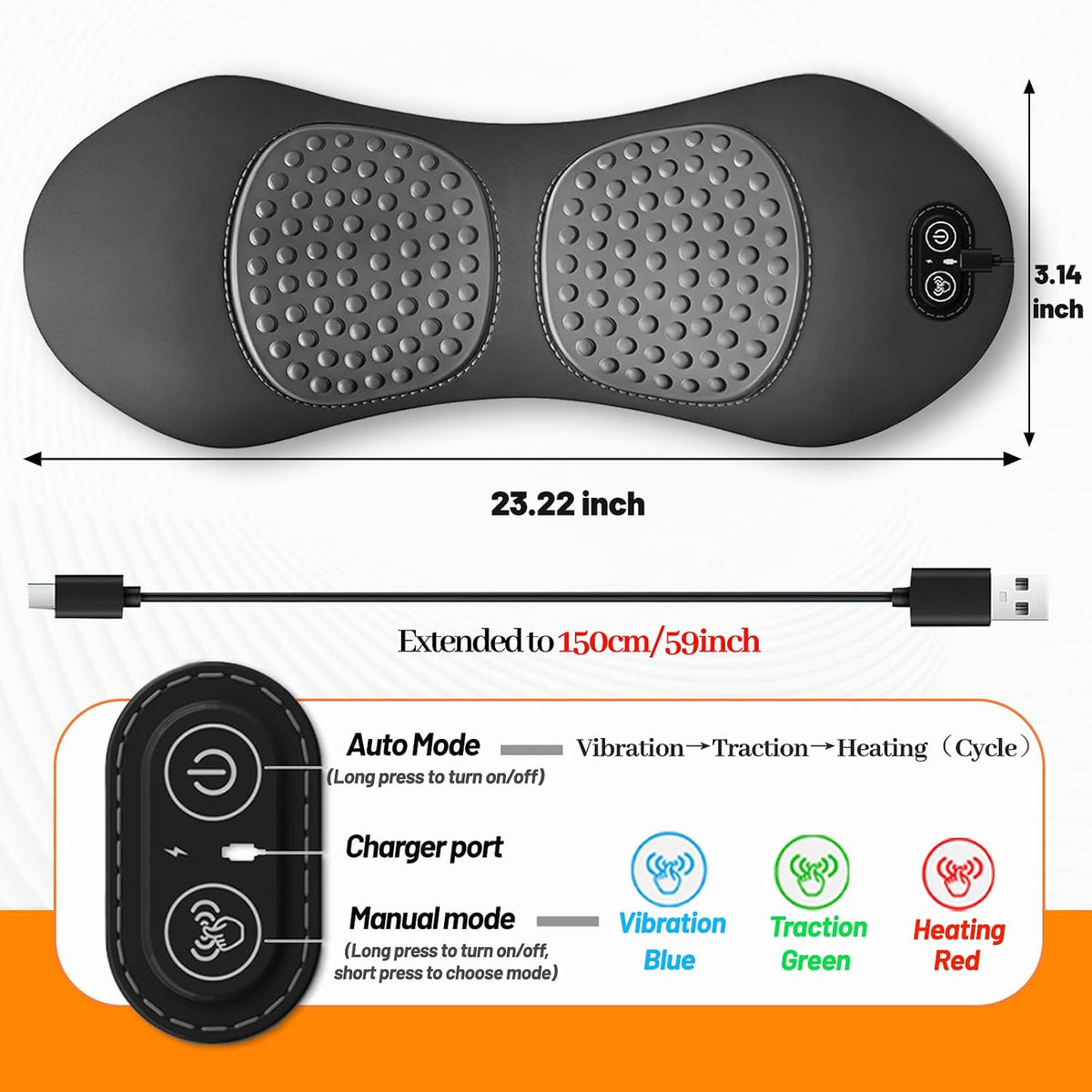 Lumbar Traction Massager Vibration Heating Waist Back Sciatica Pain Relief