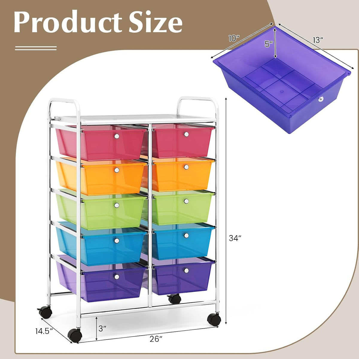 10 Drawer Rolling Storage Drawer Cart