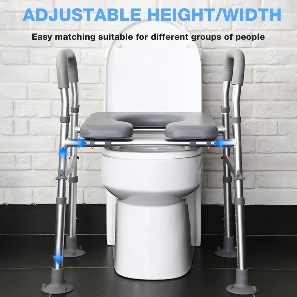 Adjustable Raised Toilet Seat with Handrails