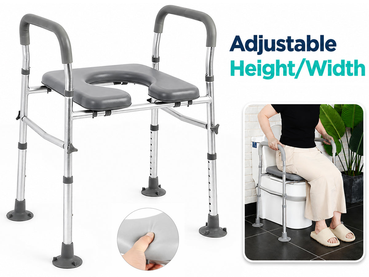 Adjustable Raised Toilet Seat with Handrails
