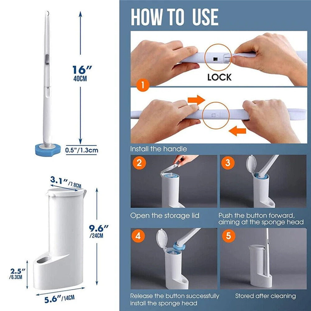 Toilet Brush Holder Set – Disposable Toilet Wand with 16 Replacement Heads