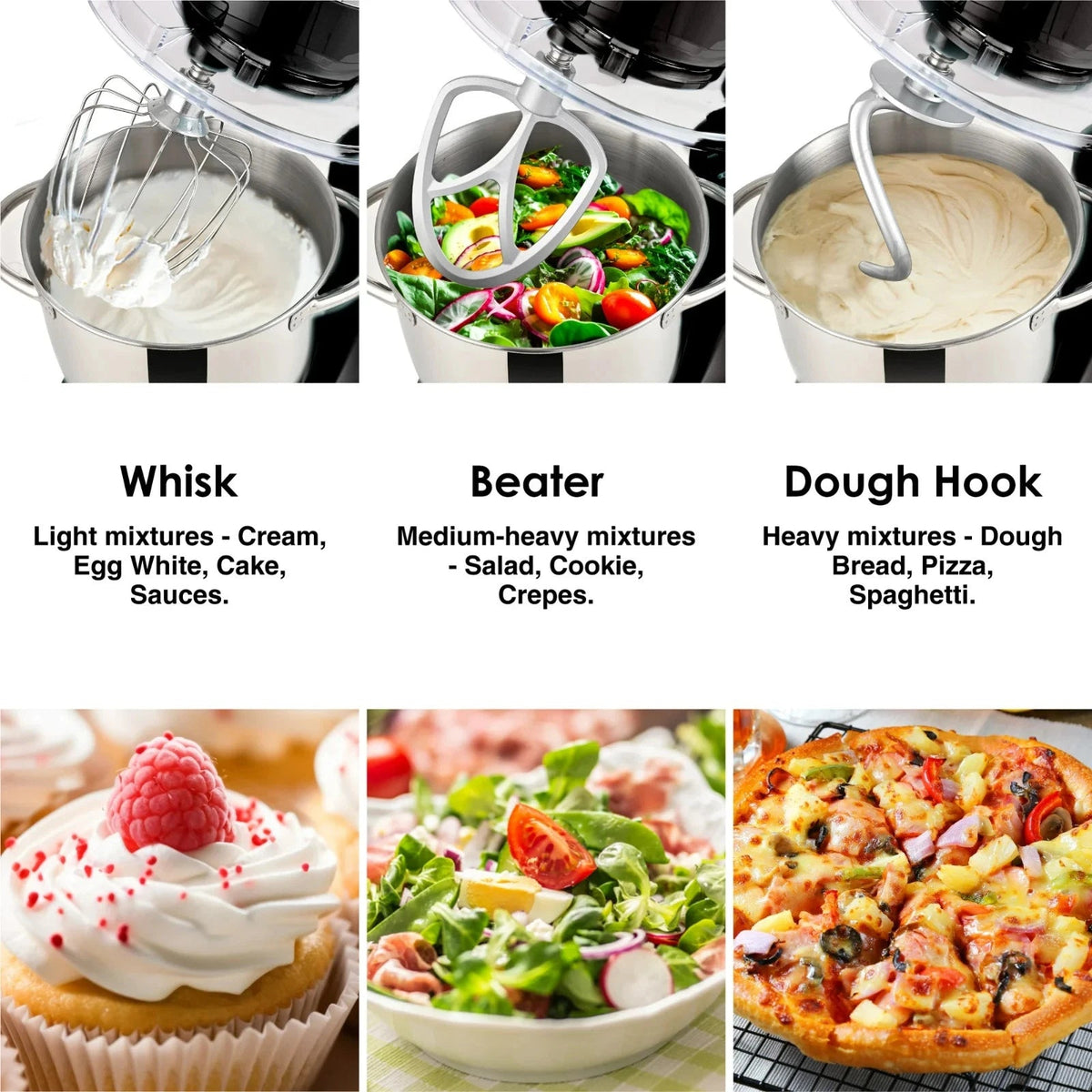1000W Electric Stand Mixer – 5L Bowl, 6-Speed Multifunctional Mixer with Baking Accessories
