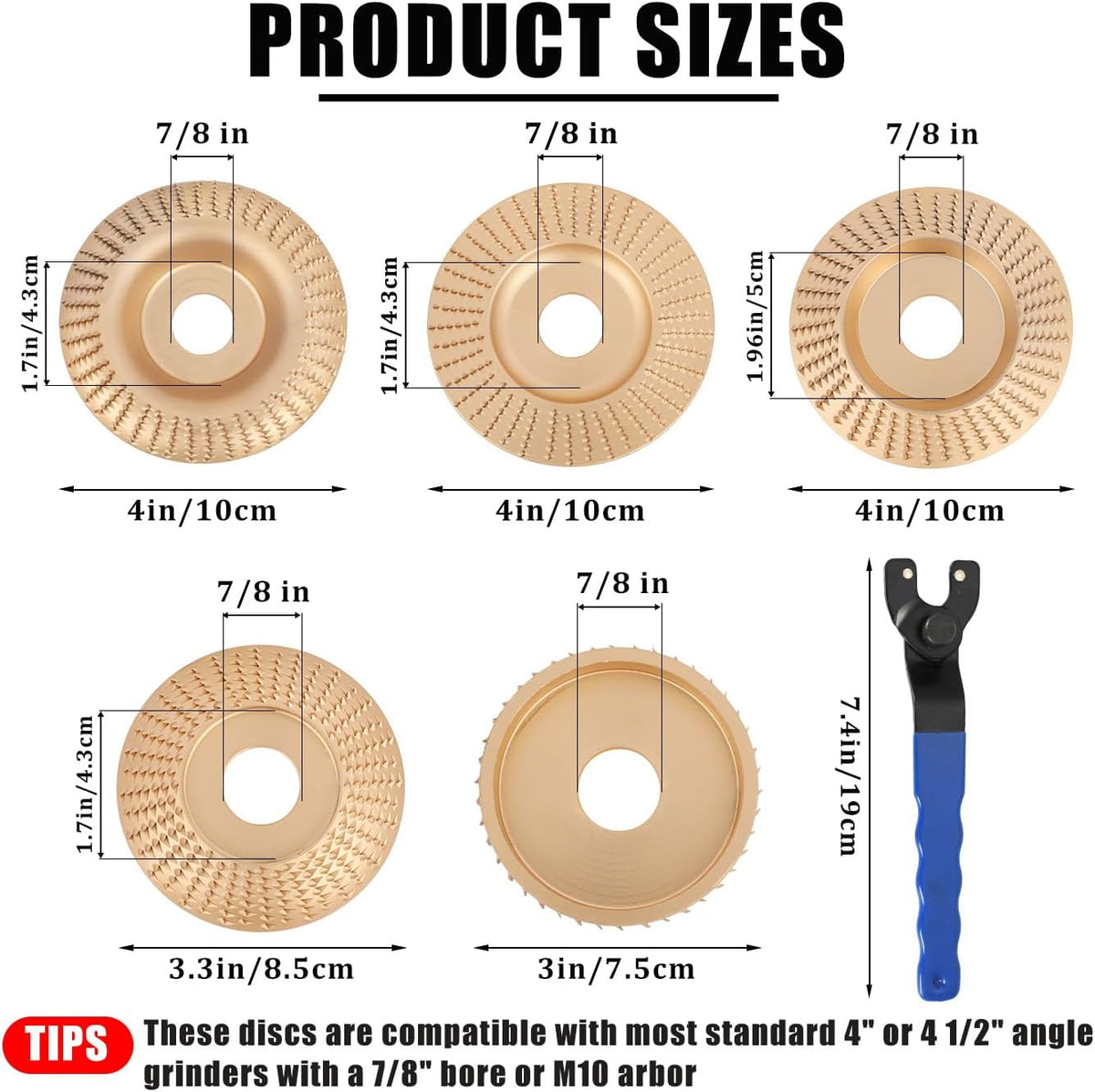 5-Piece Wood Carving Disc Set for 4" and 4 1/2" Angle Grinders