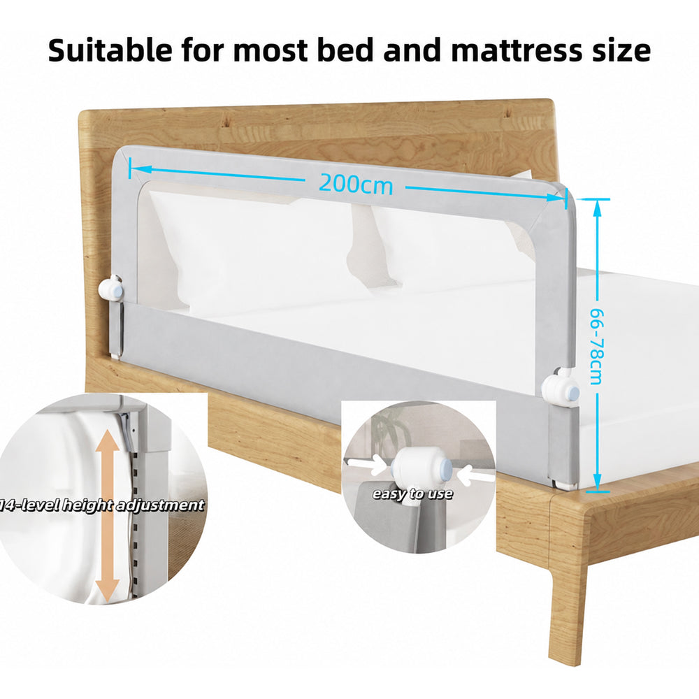 Toddlers Bed Rail 200x66CM Adjustable Folding Toddler Safety Guard
