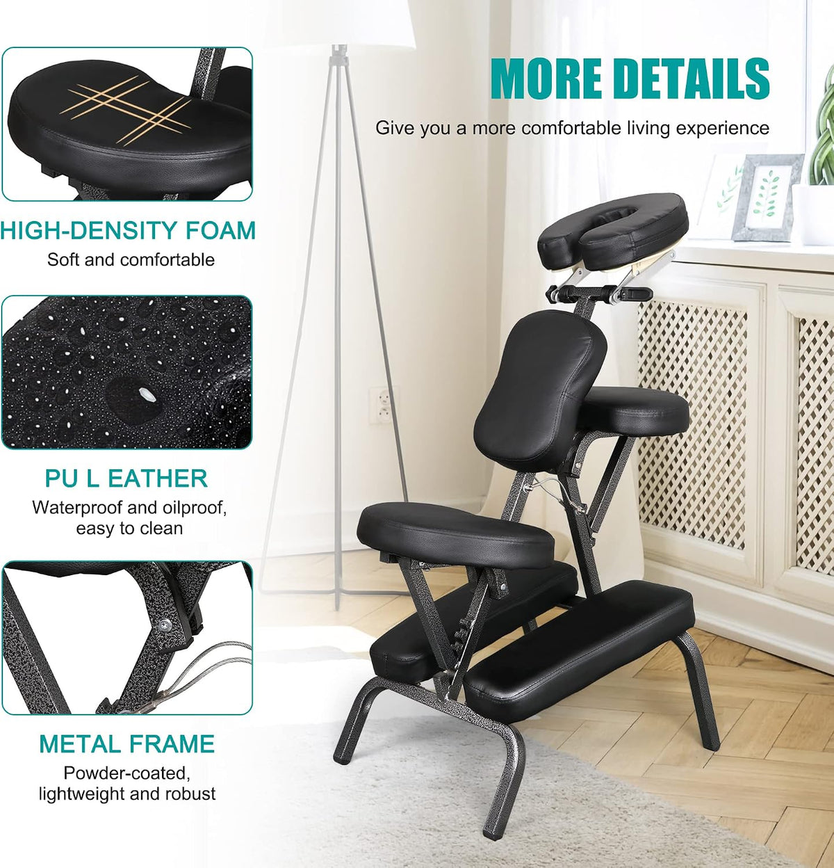 Portable Massage Chair, Travel Tattoo & Salon Spa Chair Black with Soft Face Cradle