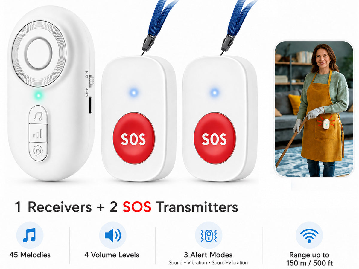 Wireless Caregiver Pager x 2 Call button Pendants