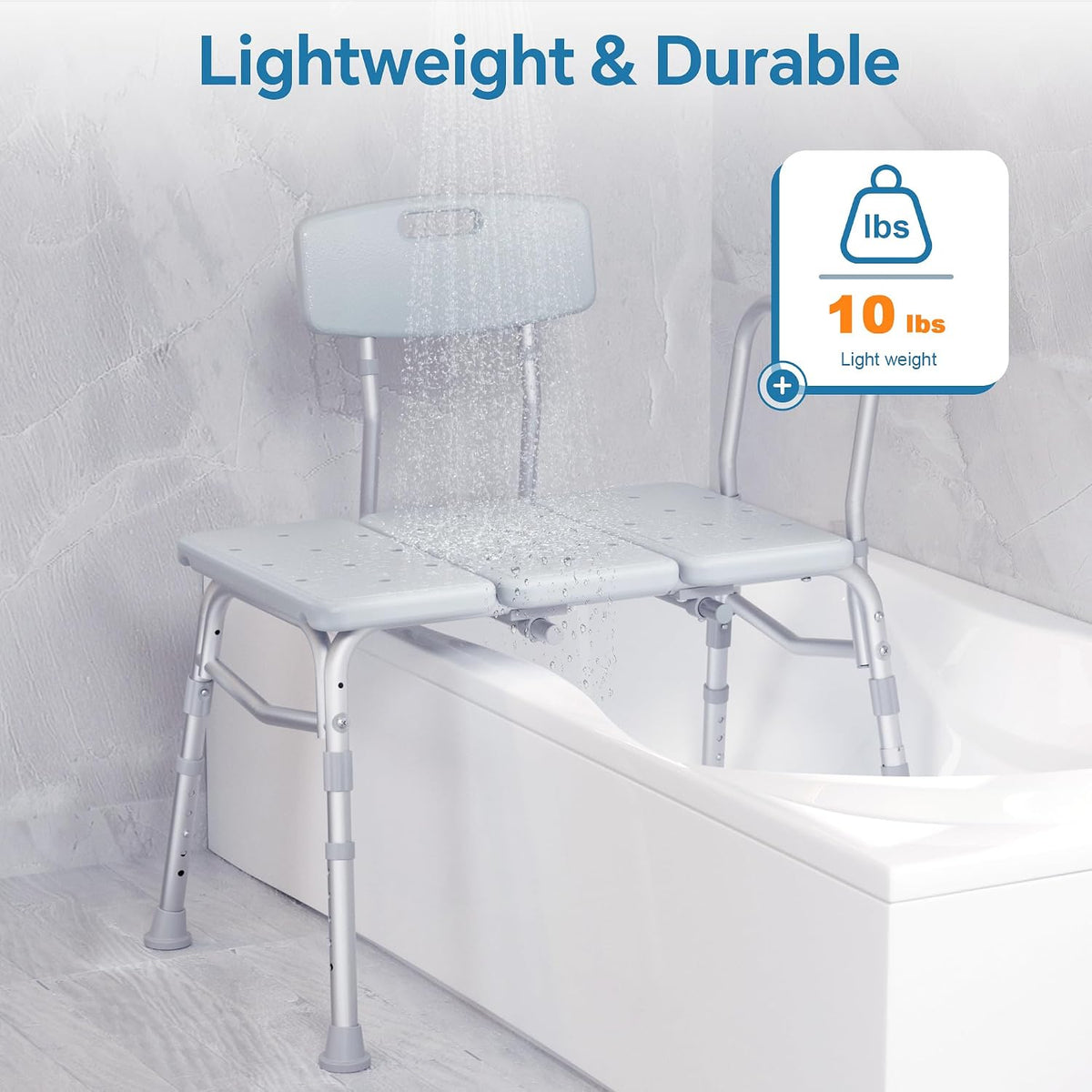 Adjustable Tub Transfer Bench with Armrest and Backrest