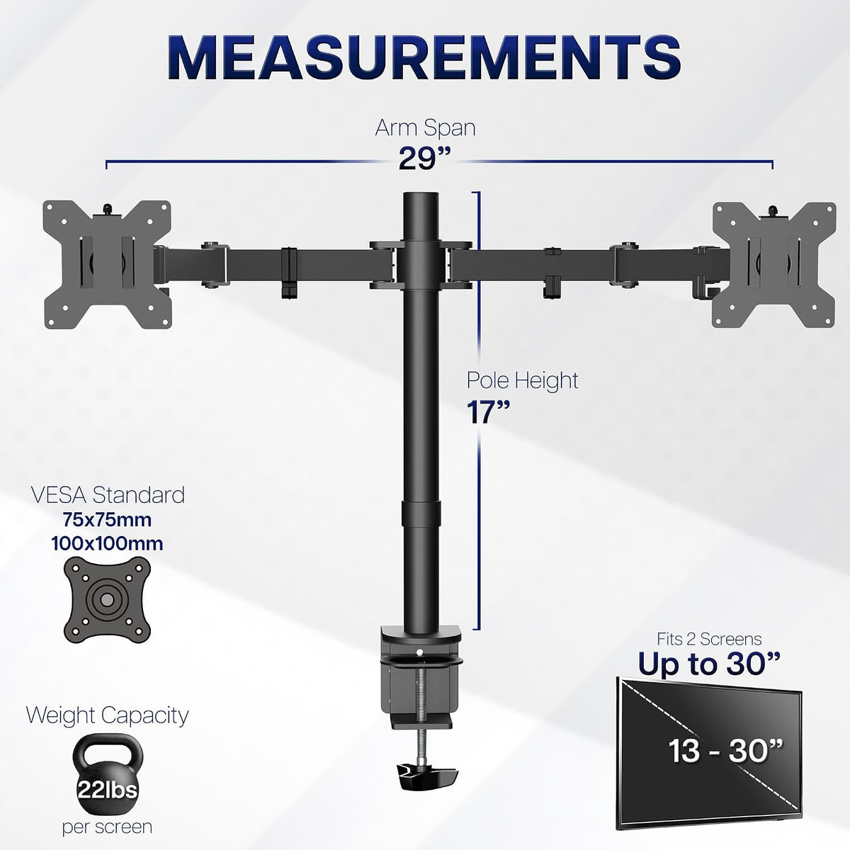 Dual Gas Spring Monitor Arm Desk Mount for 13-30 Inch Monitors