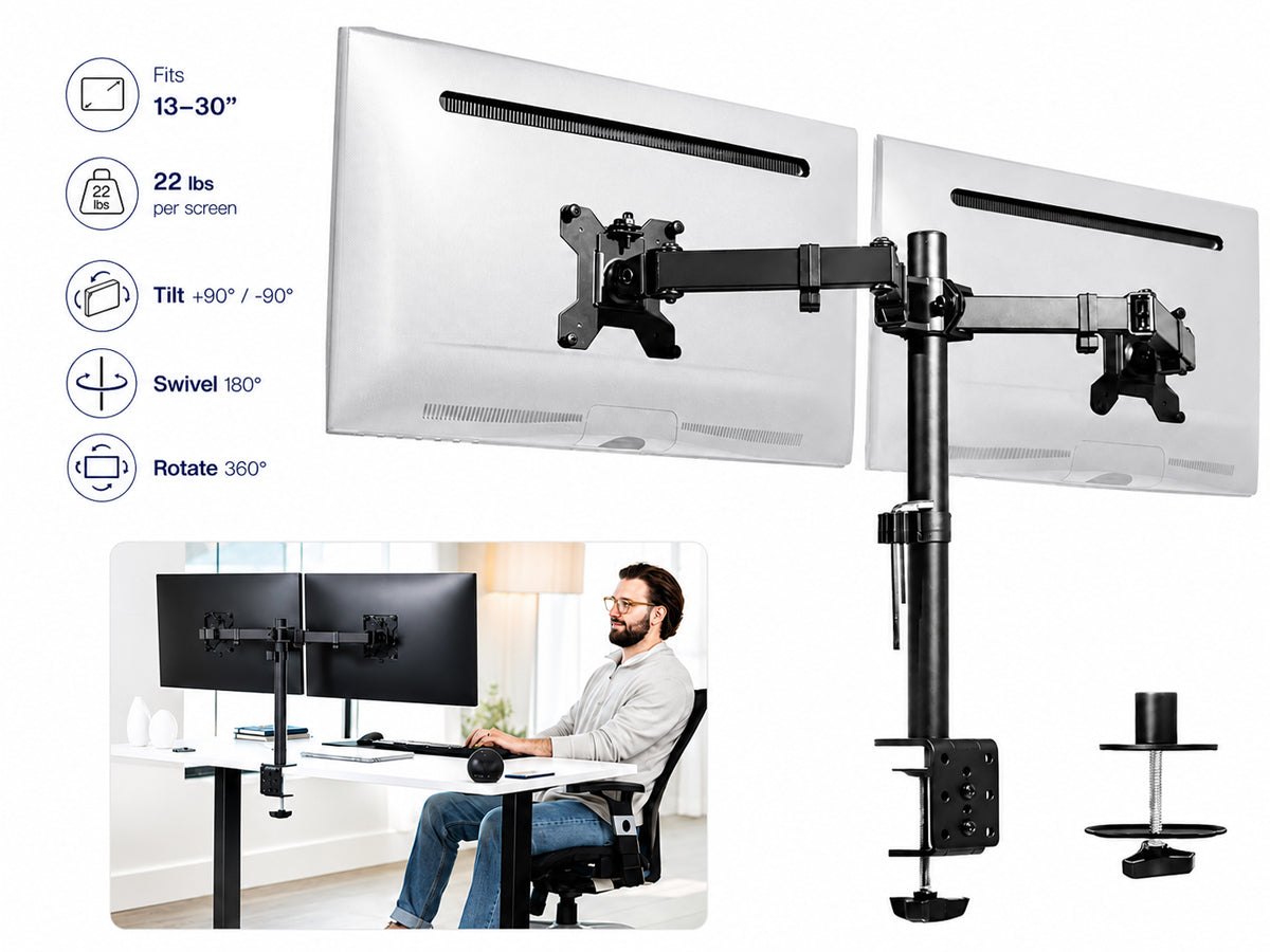 Dual Gas Spring Monitor Arm Desk Mount for 13-30 Inch Monitors