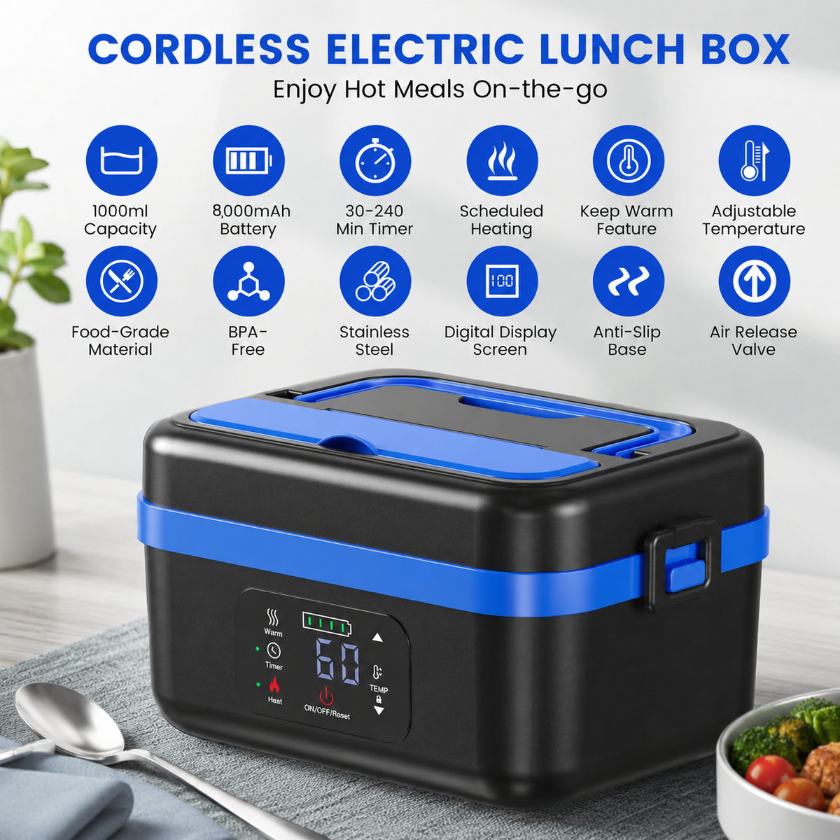 Portable Self Heating Electric Lunch Box Food Warmer
