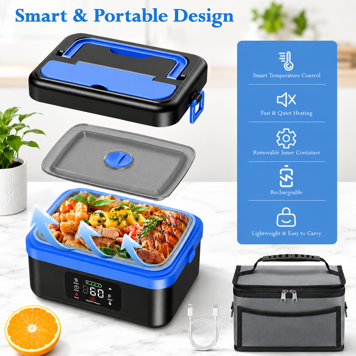 Portable Self Heating Electric Lunch Box Food Warmer
