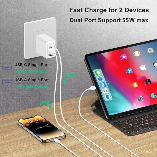55W DUAL USB C PD Fast Charging Wall Adapter