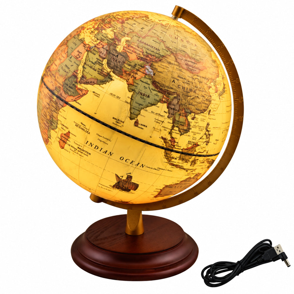 Illuminated Antique World Globe 25CM