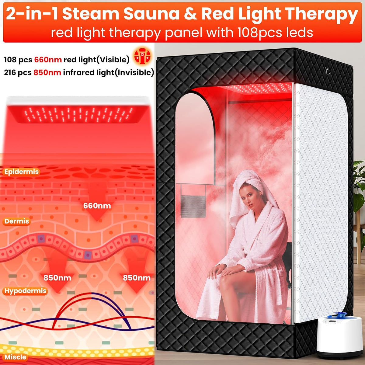 Steam Sauna with Red Light Therapy