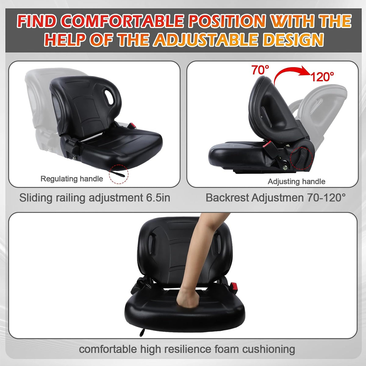 Adjustable Universal Forklift Seat Tractor Diggers Chair Backrest