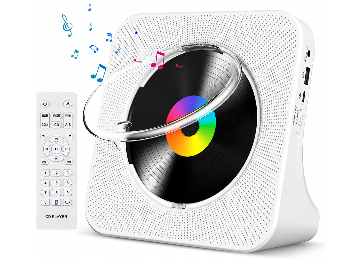Portable CD Player Bluetooth FM Radio USB Rechargeable White